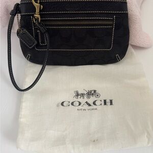 Coach Black Leather Wristlet with Gold Hardware